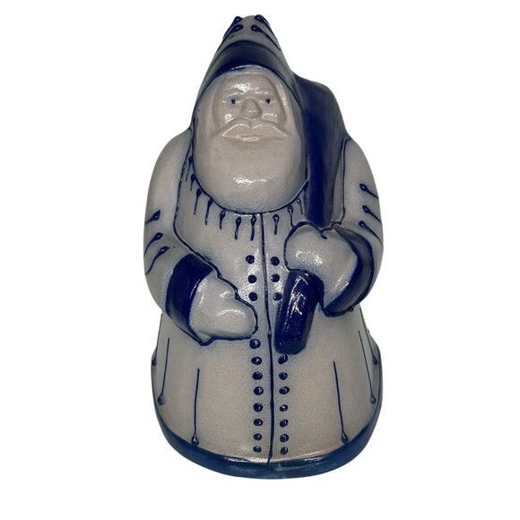 1991 Eldreth Pottery Chubby Santa Claus with Sack Stoneware Salt Glaze Blue - Picture 1 of 8